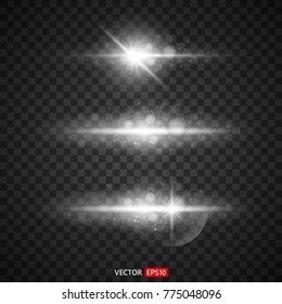 Silver glitter bokeh lights and tinsel. Bright star, solar particles and sparks with glare effect on a transparent background. Vector EPS10