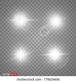 Silver glitter bokeh lights and tinsel. Bright star, solar particles and sparks with glare effect on a transparent background. Vector EPS10