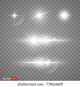 Silver glitter bokeh lights and tinsel. Bright star, solar particles and sparks with glare effect on a transparent background. Vector EPS10