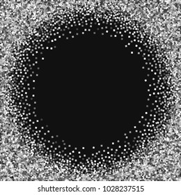 Silver glitter. Bordered frame on black background. Elegant vector illustration.