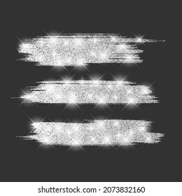 Silver glitter brush stroke. Social media networks horizontal template background. Golden foil spot, vector format