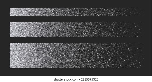 Silver glitter brush strokes, shiny star dust lines, luxury shimmery particles isolated on a dark background. Vector illustration. svg
