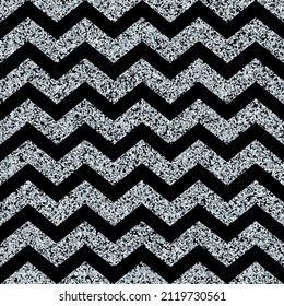 Silver glitter chevron texture vector seamless pattern. Bright metal confetti zigzag background.