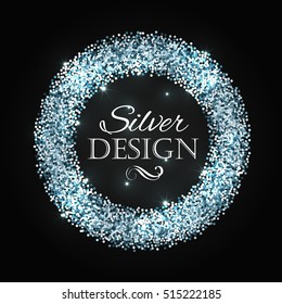 Silver glitter christmas frame with calligraphy elements. Christmas Lettering. Vector Illustration. 