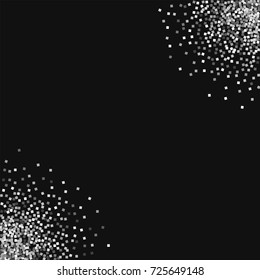 Silver glitter. Circular corners on black background. Glamorous vector illustration.