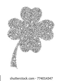 Silver glitter clover leaf vector illustration isolated over white. St. Patrick's day objects.