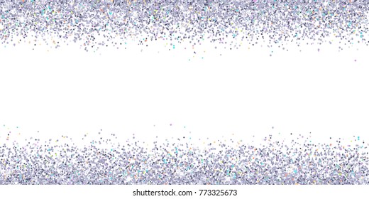 Silver Glitter With Colored Highlights On White Background, Wide Border. Vector