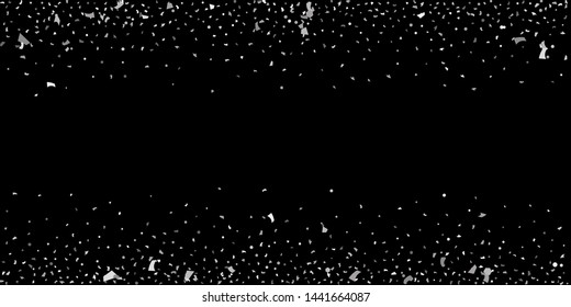 Silver glitter confetti. Abstract design element. Christmas, New Year holiday celebration background. Invitation background. Star silver shine. Christmas light background.