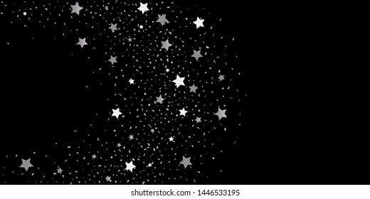 Silver glitter confetti. Abstract design element. Christmas, New Year holiday celebration background. Invitation background. Star silver shine. Christmas light background.
