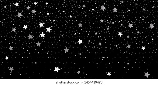 Silver glitter confetti. Abstract design element. Christmas, New Year holiday celebration background. Invitation background. Star silver shine. Christmas light background.