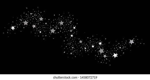 Silver glitter confetti. Abstract design element. Christmas, New Year holiday celebration background. Invitation background. Star silver shine. Christmas light background.