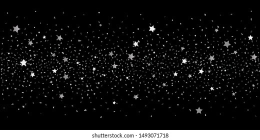 Silver glitter confetti. Abstract design element. Christmas, New Year holiday celebration background. Invitation background. Star silver shine. Christmas light background.