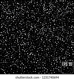 Silver glitter confetti isolated on black background. Vector illustration.