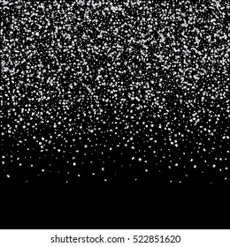 Silver glitter confetti isolated on black background. Vector illustration.