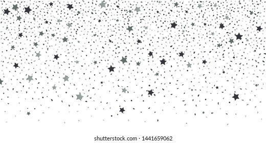 Silver glitter confetti. Light background. White abstract texture. Vector abstract graphic design. New Year Christmas. Silver glitter background. Vector elegant invitation template.