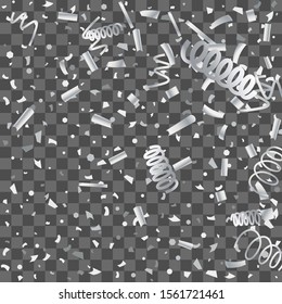 Silver glitter confetti. Light background. White abstract texture. Vector abstract graphic design. New Year Christmas. Silver glitter background. Vector elegant invitation template.