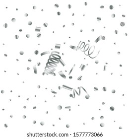 Silver glitter confetti. Light background. White abstract texture. Vector abstract graphic design. New Year Christmas. Silver glitter background. Vector elegant invitation template.