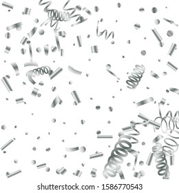 Silver glitter confetti. Light background. White abstract texture. Vector abstract graphic design. New Year Christmas. Silver glitter background. Vector elegant invitation template.