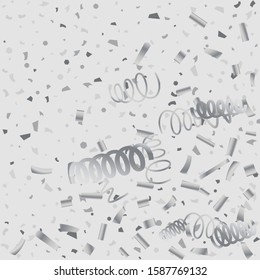 Silver glitter confetti. Light background. White abstract texture. Vector abstract graphic design. New Year Christmas. Silver glitter background. Vector elegant invitation template.