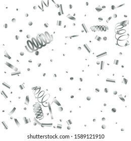 Silver glitter confetti. Light background. White abstract texture. Vector abstract graphic design. New Year Christmas. Silver glitter background. Vector elegant invitation template.