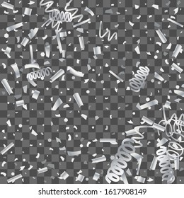 Silver glitter confetti. Light background. White abstract texture. Vector abstract graphic design. New Year Christmas. Silver glitter background. Vector elegant invitation template.