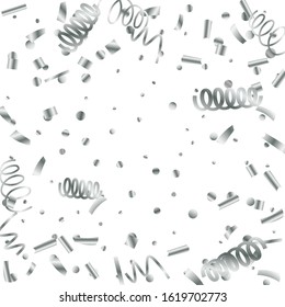 Silver glitter confetti. Light background. White abstract texture. Vector abstract graphic design. New Year Christmas. Silver glitter background. Vector elegant invitation template.