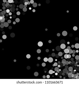  Silver glitter confetti on a black background. Illustration of a drop of shiny particles. Decorative element. Luxury background for your design, cards, invitations, gift, vip. 