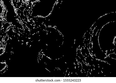 Silver glitter confetti on a black background. Illustration of a drop of shiny particles. Decorative element. Luxury background for your design, cards, invitations, gift, vip. 