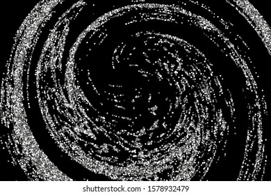 Silver glitter confetti on a black background. Illustration of a drop of shiny particles. Decorative element. Luxury background for your design, cards, invitations, gift, vip. 