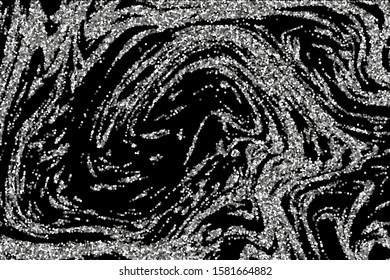 Silver glitter confetti on a black background. Illustration of a drop of shiny particles. Decorative element. Luxury background for your design, cards, invitations, gift, vip. 