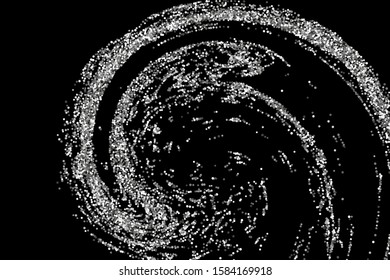 Silver glitter confetti on a black background. Illustration of a drop of shiny particles. Decorative element. Luxury background for your design, cards, invitations, gift, vip. 
