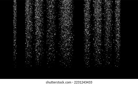 Silver glitter confetti on a black background. Gray gradient particles scattered, sand. Decorative element. Luxury background for your design, postcards, invitations, vector