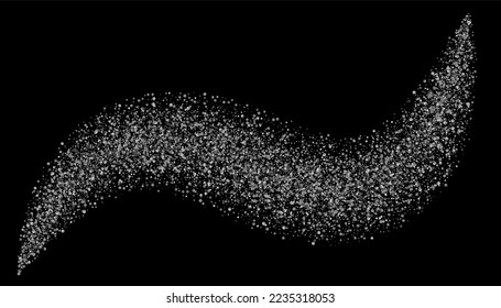 Silver glitter confetti on a black background. Gray gradient particles scattered, sand. Decorative element. Luxury background for your design, postcards, invitations, vector