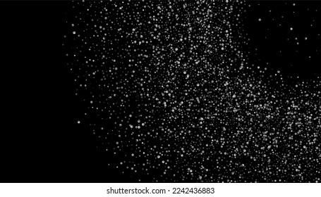 Silver glitter confetti on a black background. Gray gradient particles scattered, sand. Decorative element. Luxury background for your design, postcards, invitations, vector