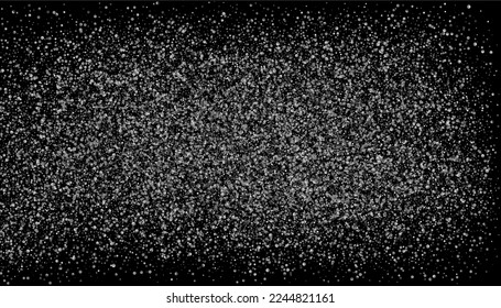 Silver glitter confetti on a black background. Gray gradient particles scattered, sand. Decorative element. Luxury background for your design, postcards, invitations, vector