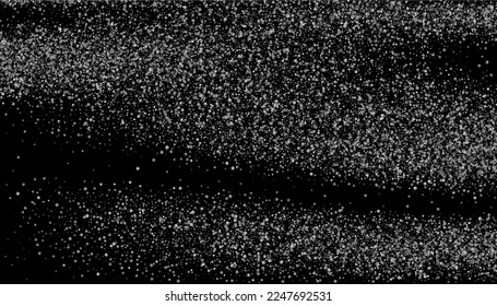 Confeti de brillo plateado sobre un fondo negro. Partículas de gradiente gris dispersas, arena. Elemento decorativo. Fondo de lujo para su diseño, postales, invitaciones, vector