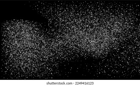 Silver glitter confetti on a black background. Gray gradient particles scattered, sand. Decorative element. Luxury background for your design, postcards, invitations, vector