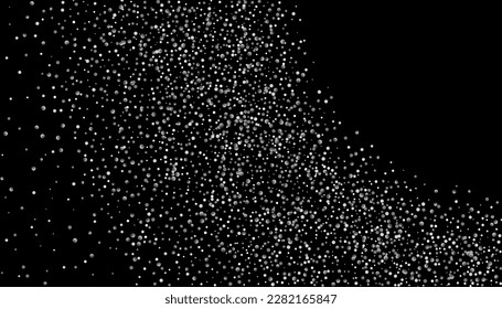Silver glitter confetti on a black background. Shiny particles are scattered, sand. Decorative element. Luxury background for your design, postcards, invitations, vector