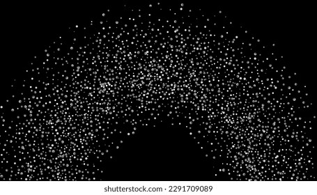 Silberglitter Konfetti auf schwarzem Hintergrund. Schlaue Partikel sind verstreut, Sand. Dekoratives Element. Luxuriöser Hintergrund für Ihr Design, Postkarten, Einladungen, Vektorgrafik