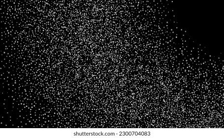 Silberglitter Konfetti auf schwarzem Hintergrund. Schlaue Partikel sind verstreut, Sand. Dekoratives Element. Luxuriöser Hintergrund für Ihr Design, Postkarten, Einladungen, Vektorgrafik