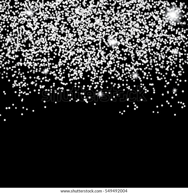 Silver Glitter Confetti On Black Background Stock Vector