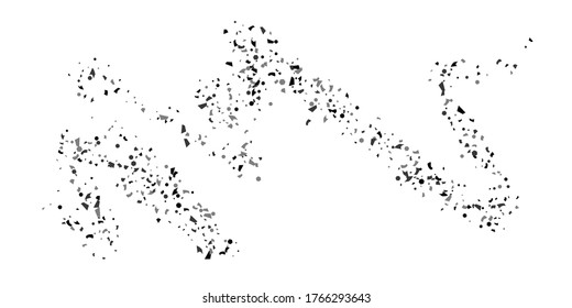 Silberglitter Konfetti auf weißem Hintergrund. Illustration eines Tropfens glänzender Partikel. Dekoratives Element. Luxuriöser Hintergrund für Ihr Design, Karten, Einladungen, Geschenk, Vip. 