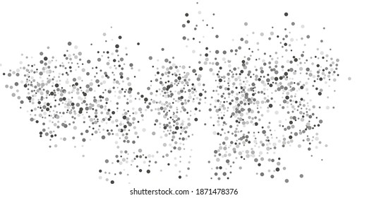  Silver glitter confetti on a white background. Illustration of a drop of shiny particles. Decorative element. Luxury background for your design, cards, invitations, gift, vip. 