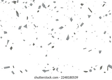 Silver glitter confetti on a white background. Illustration of a drop of shiny particles. Decorative element. Luxury background for your design, cards, invitations, gift, vip. 