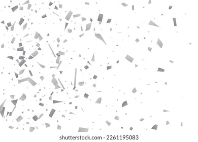 Silver glitter confetti on a white background. Illustration of a drop of shiny particles. Decorative element. Luxury background for your design, cards, invitations, gift, vip. 