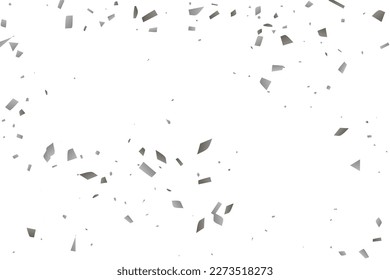 Silver glitter confetti on a white background. Illustration of a drop of shiny particles. Decorative element. Luxury background for your design, cards, invitations, gift, vip. 