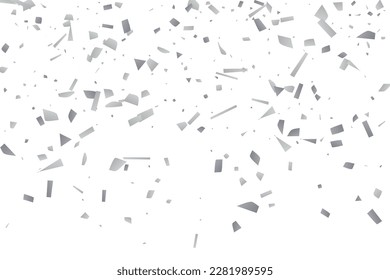 Silver glitter confetti on a white background. Illustration of a drop of shiny particles. Decorative element. Luxury background for your design, cards, invitations, gift, vip. 