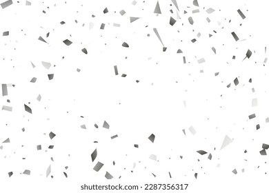 Silberglitter Konfetti auf weißem Hintergrund. Illustration eines Tropfens glänzender Partikel. Dekoratives Element. Luxuriöser Hintergrund für Ihr Design, Karten, Einladungen, Geschenk, Vip. 