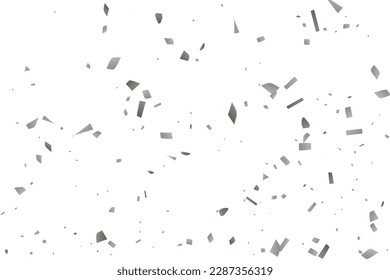 Silver glitter confetti on a white background. Illustration of a drop of shiny particles. Decorative element. Luxury background for your design, cards, invitations, gift, vip. 