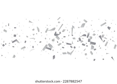 Silver glitter confetti on a white background. Illustration of a drop of shiny particles. Decorative element. Luxury background for your design, cards, invitations, gift, vip. 